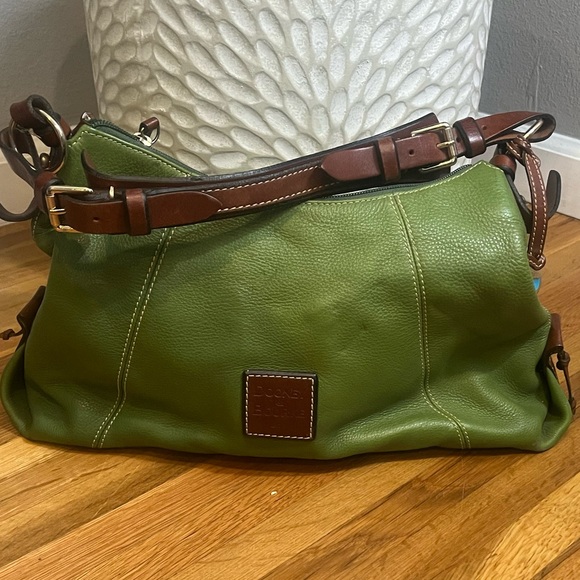 EUC Vintage Dooney & Bourke Hobo Whipstitch Leather Shoulder Handbag Apple Green - Picture 6 of 11